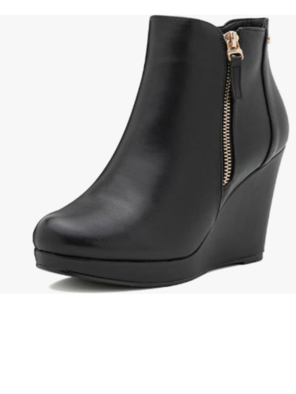 miss left Black Wedge Ankle Boots Round Toe Double Zippers High Heel Shoe